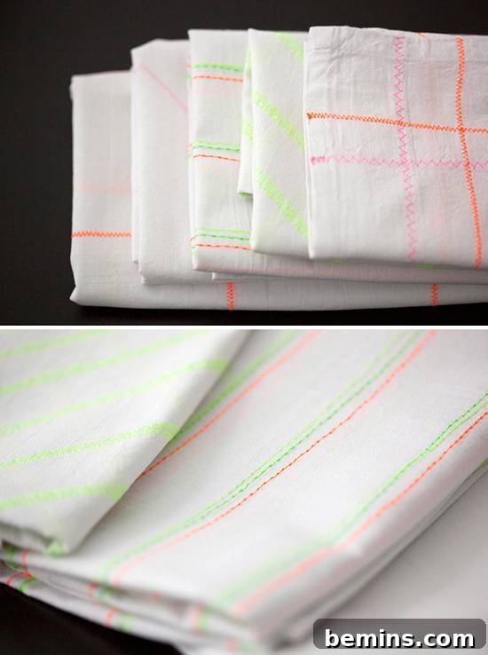 DIY Neon Tea Towels - 15 Inspirational Ideas For Using Fabric In The Kitchen