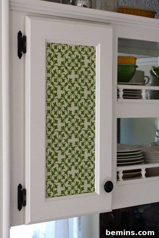 DIY Fabric Cabinet Door Inserts - 15 Inspirational Ideas For Using Fabric In The Kitchen