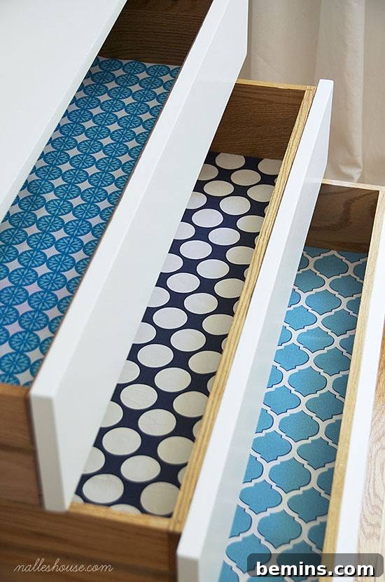 Fabric Lined Drawers - 15 Inspirational Ideas For Using Fabric In The Kitchen