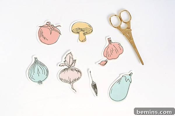 Vegetable print tote bag - cut out images