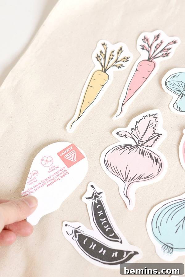 Vegetable print tote bag - turning vegetables face down