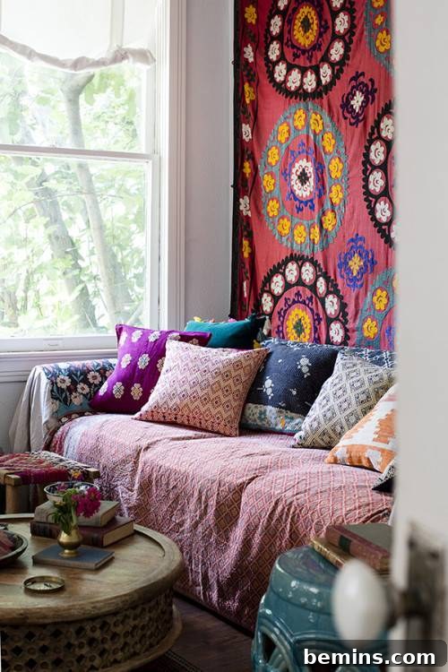 Bohemian Living Room with Textiles