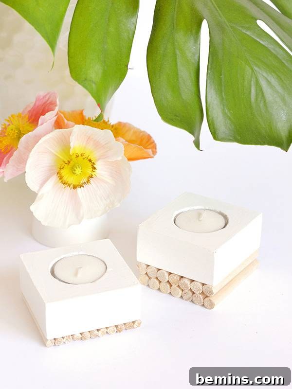 DIY wood tea light holders - finished product close up