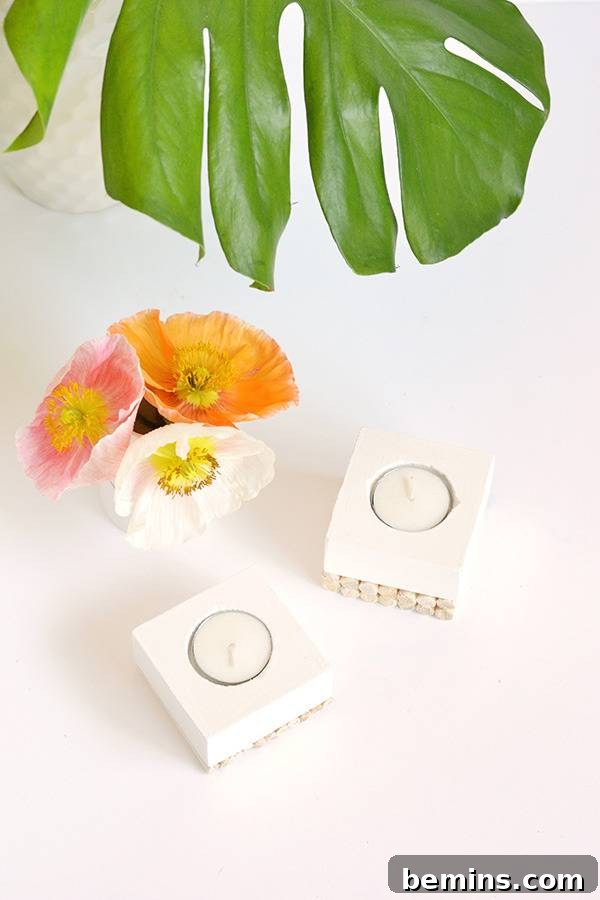 DIY wood tea light holders - showcasing finished product
