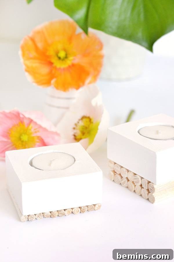 DIY wood tea light holders - finished product with tea light candles