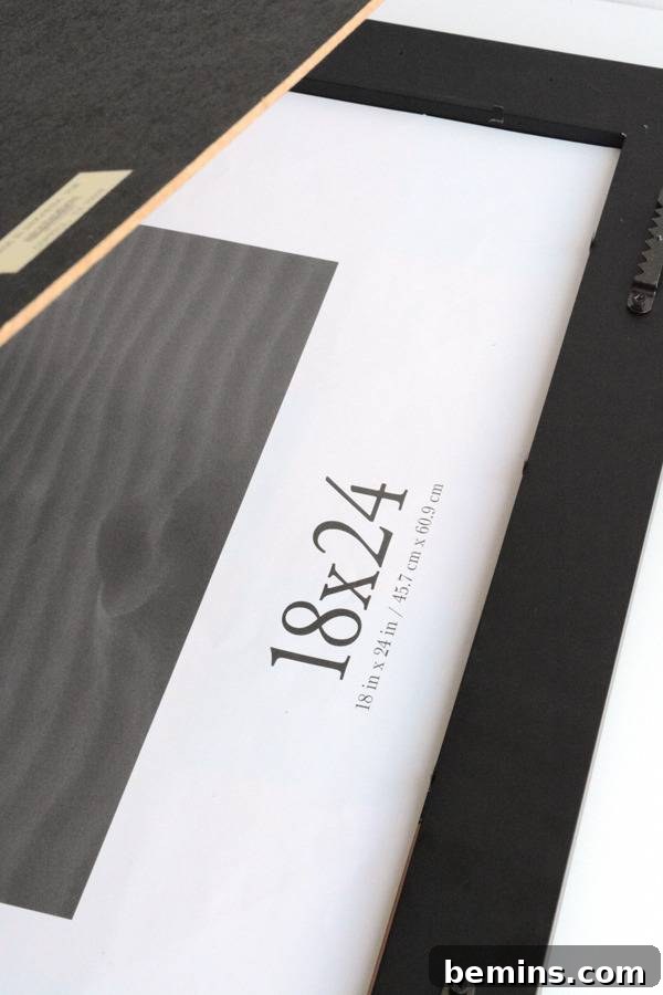 An 18"x24" black picture frame.