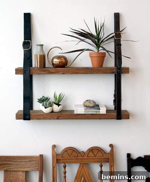 DIY Recycled Leather and Wood Shelves