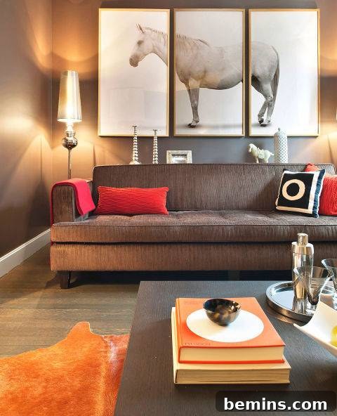Triptych art display in a modern living room