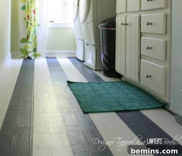 Painted vinyl floors adding a fresh look to a room