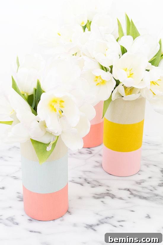 Colorblocked Wood Veneer Vases