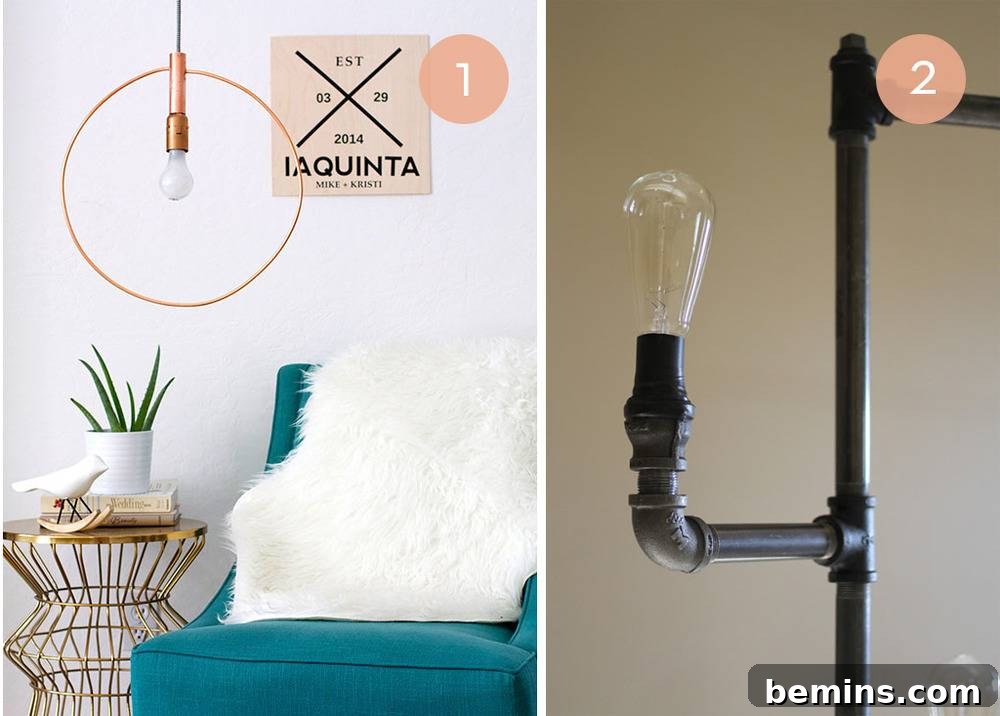 Copper pipe hanging light pendant