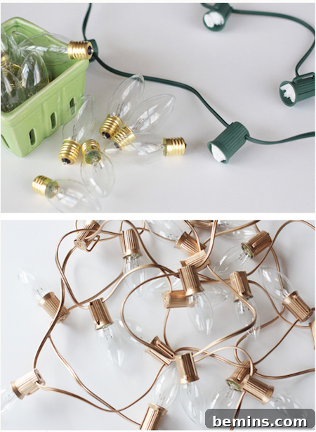 Lights have been strung together on string.