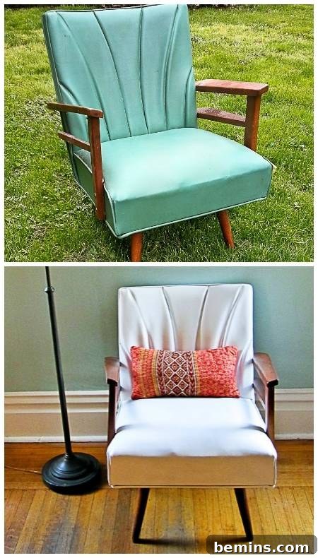 One chair is sitting outside and another is sitting inside.