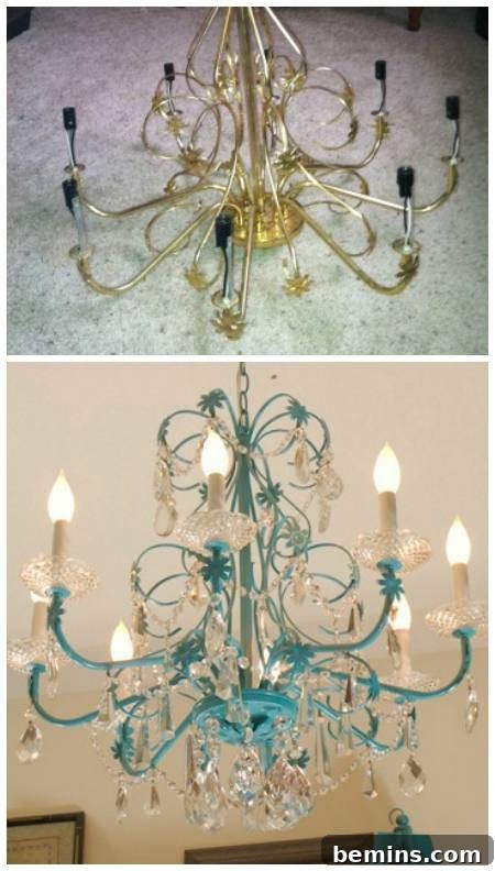 A chandelier comes alive with spray paint.