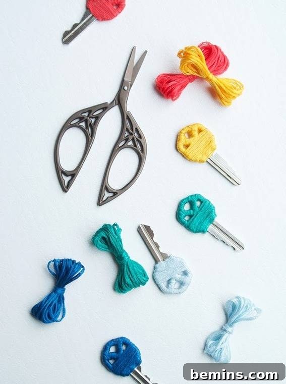 Yarn wrapped keys - Creme de la Craft