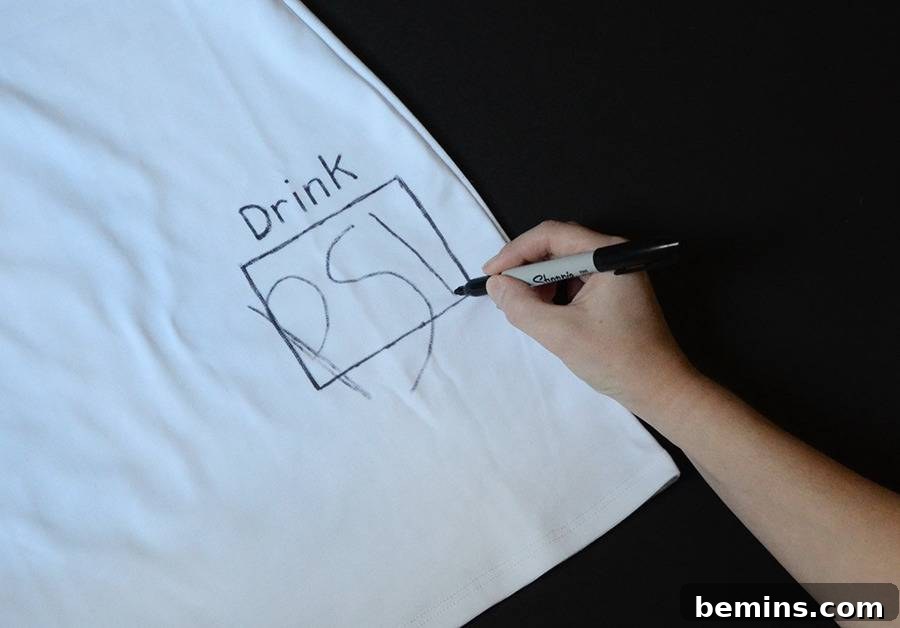 A white dress with a hand-drawn rectangle and the inscription PSL, adding a personal touch to the costume.