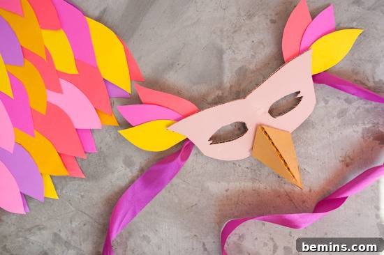 Craft Your Own Bird Costume: A Step-by-Step Guide 9 A colorful bird costume made of cardboard.