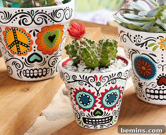 Beautiful and functional sugar skull plant pots