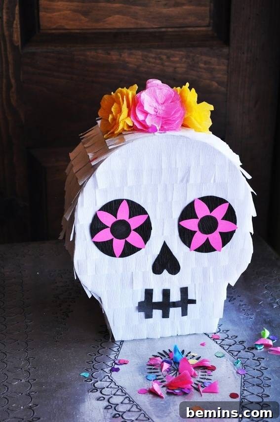 A festive sugar skull pinata for a Day of the Dead party
