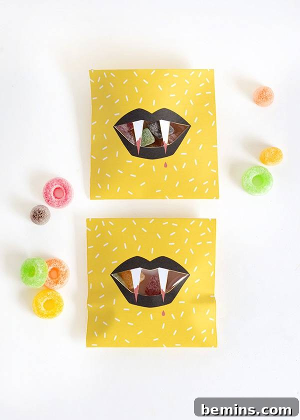 Halloween fang treat bags in a display