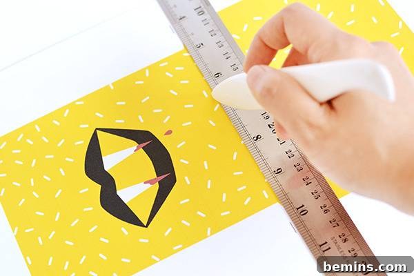 Scoring lines on the Halloween fang treat bag printable