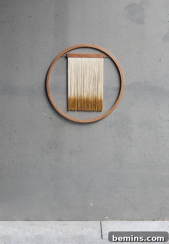 Geometric Wall Hanging Combining Yarn and Wood