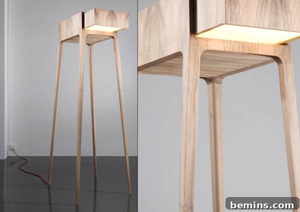 A futuristic wooden lamp.