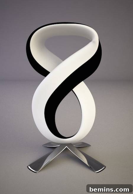 Eight shaped black and white furniture with a stand.