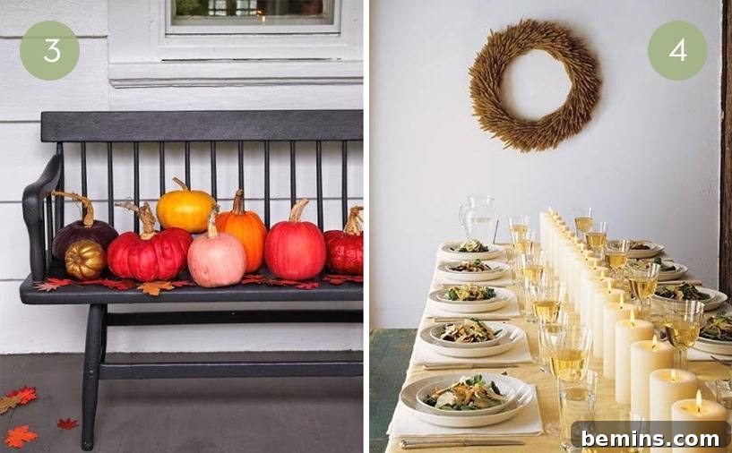Enticing Autumn Abodes: 10 Modern Decor Inspirations 4 Modern Fall Mantel with White Wreath and Pumpkins