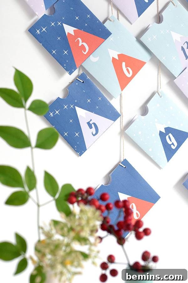 Printable mountain advent calendar