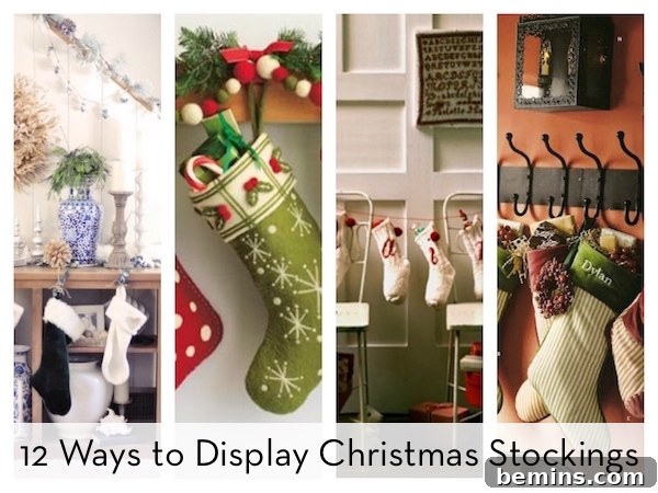 Creative ways to display Christmas stockings without a fireplace.