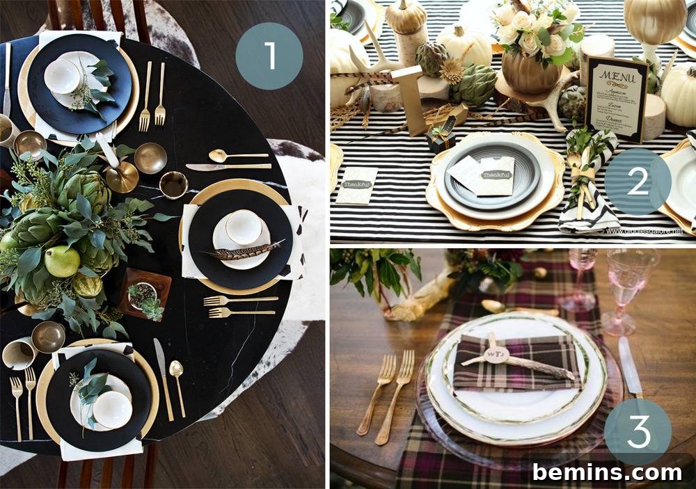 Contemporary Black and White Striped Thanksgiving Table