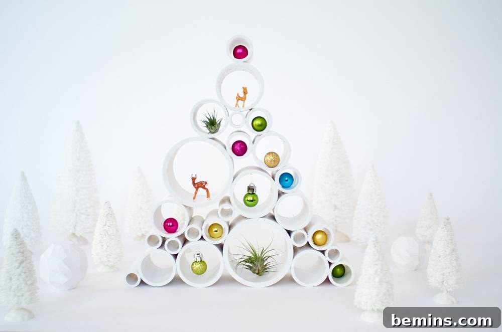 PVC tree decorated with ornaments and 3D printed snowballs