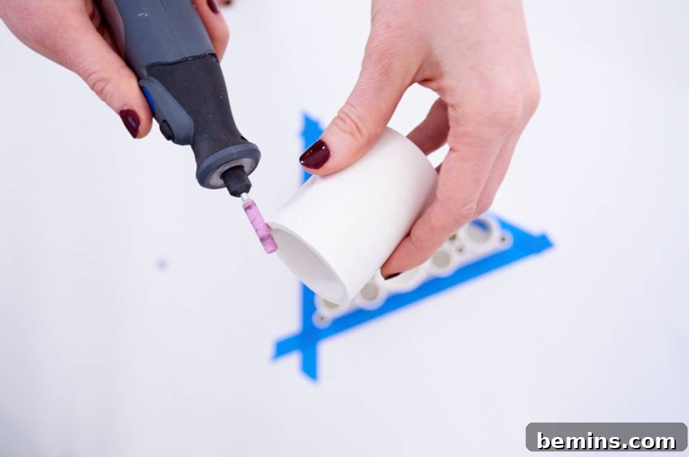 Sanding PVC pipe edges