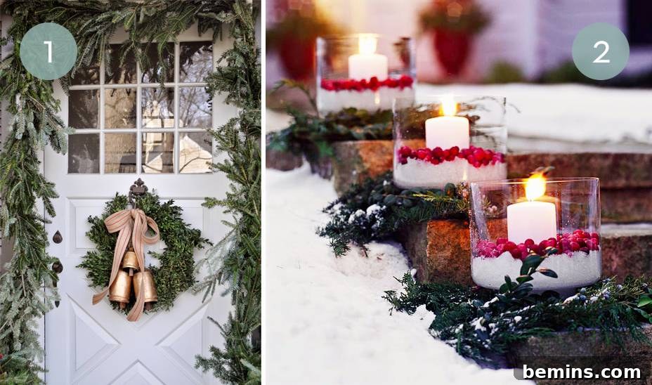 Stunning Winter Porch: 10 Decorating Ideas 3 Classic wreath with gold bells for winter porch decor