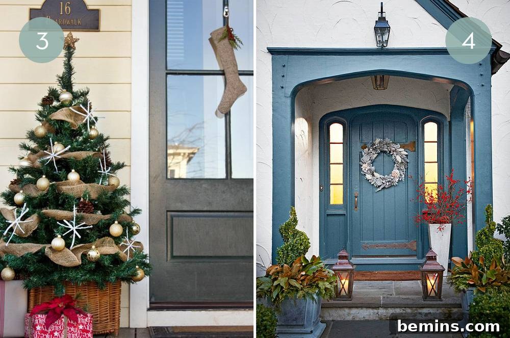 Stunning Winter Porch: 10 Decorating Ideas 4 Mini Christmas trees decorating a winter porch
