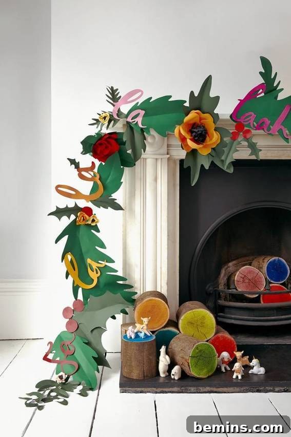 Unconventional Christmas Decor: 11 Fresh Color Palettes 8 A flower wreath sitting at a fireplace, featuring primary colors.
