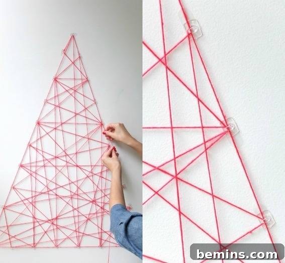 String art Christmas tree card display