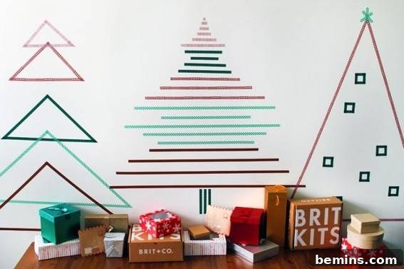 Washi tape Christmas trees on a wall
