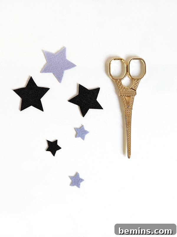 Stringing Felt Stars and Moons onto Thread to Create a DIY Garland