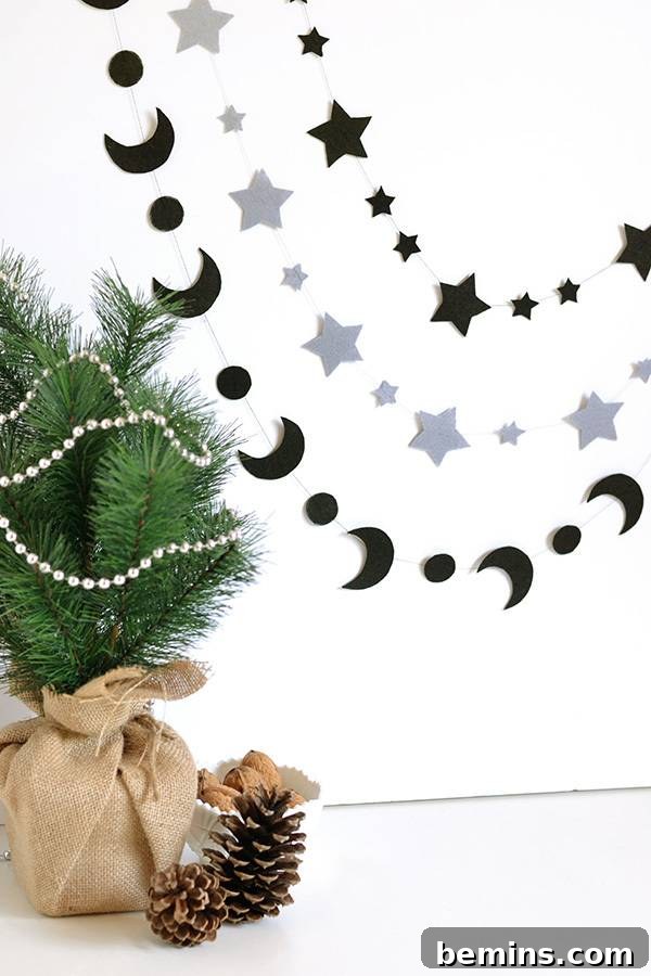 Felt Star and Moon Garlands Hanging as Festive Decorations