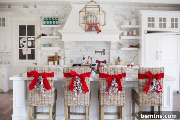 White Christmas kitchen with red decorations
