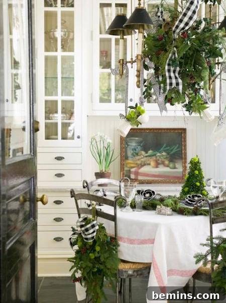 Black and white Christmas kitchen eating area