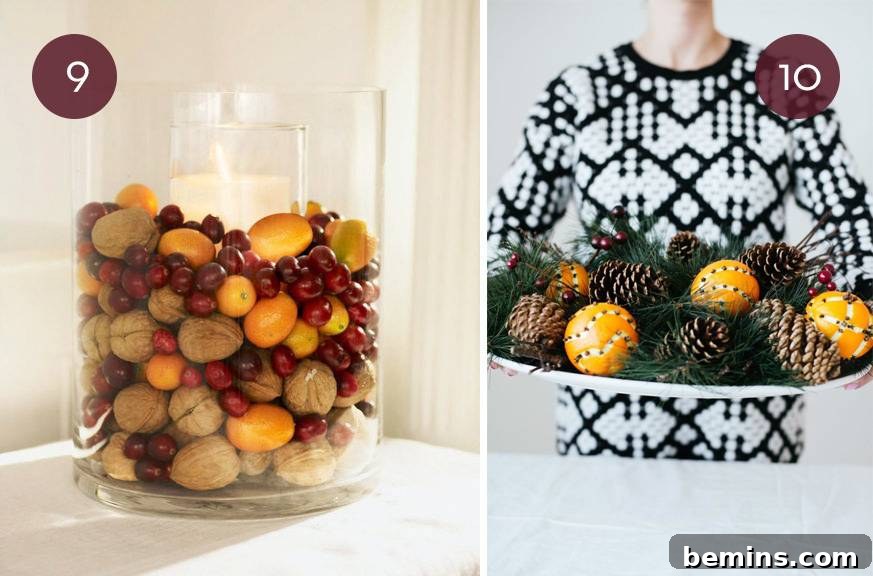 Holiday Decorations: Candle Vase Filled with Fruits and Nuts
