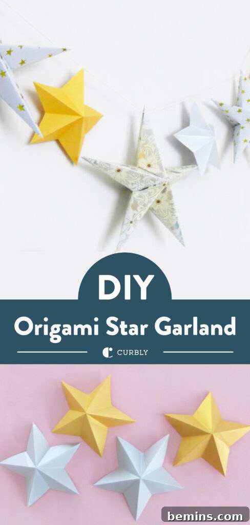 Origami star garland displayed beautifully