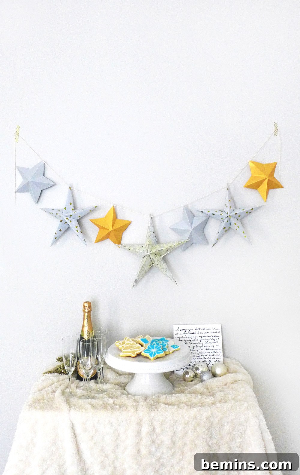Close-up of origami star garland
