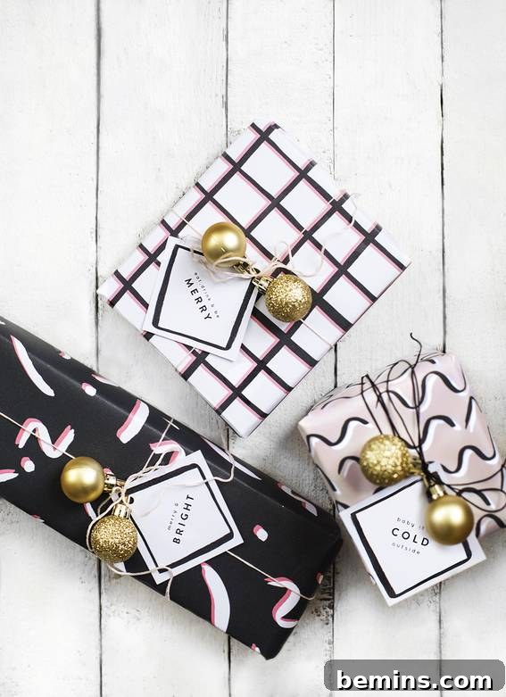 A beautifully wrapped golden chocolate gift, featuring elegant pink patterned paper and a delicate ribbon, embodying festive charm.