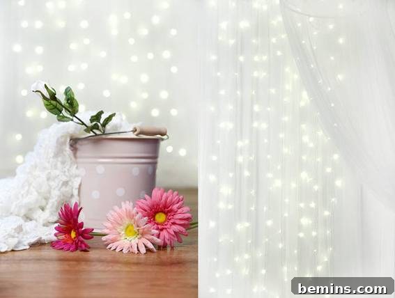 Light curtain with flowers aside - DIY Holiday Photo Backdrop