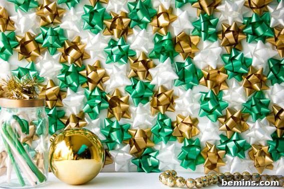 Decoration things and ball for function with gift bow backdrop - DIY Holiday Photo Backdrop