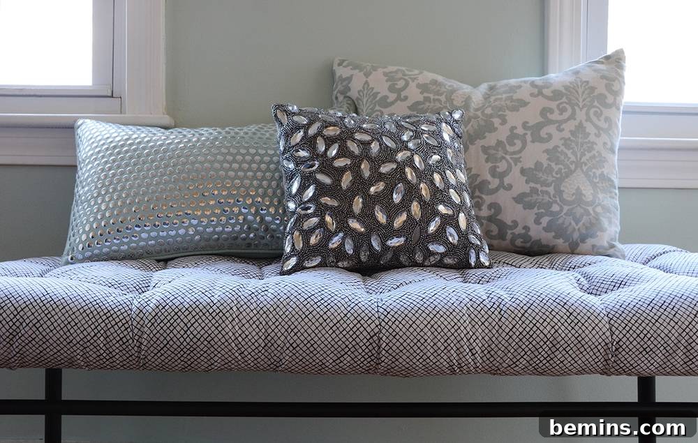 Close-up of the finished IKEA Hack Upholstered Bench